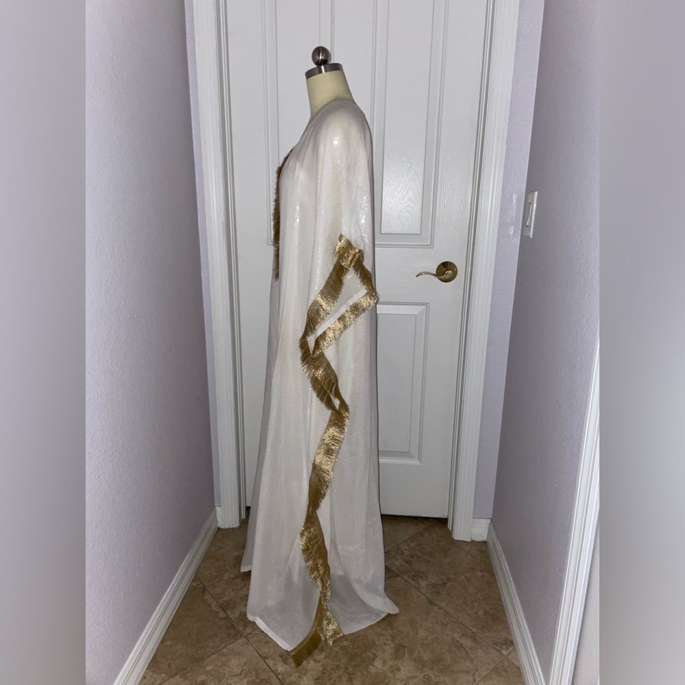 SAMA SITARA White Sequin/Gold Fringe Caftan/Dress - Picture 3 of 5